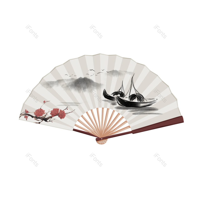 中国图片,扇子元素,古风PNG,国画免抠素材